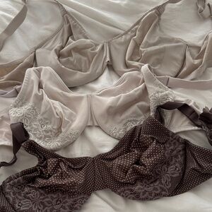 Olga Lace and Polka Dot Bra Set - Cream and Brown